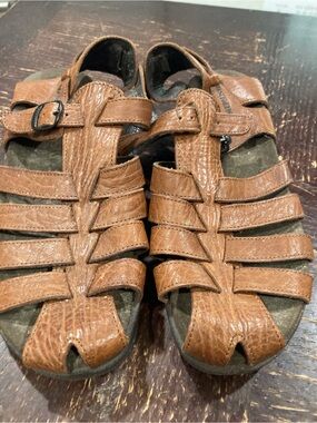 Mephisto Tan Leather Sandal with Strap Logo